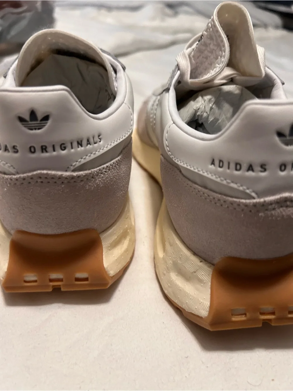 adidas RetroPy E5 White with Tan Accents Men's Athletic Shoes